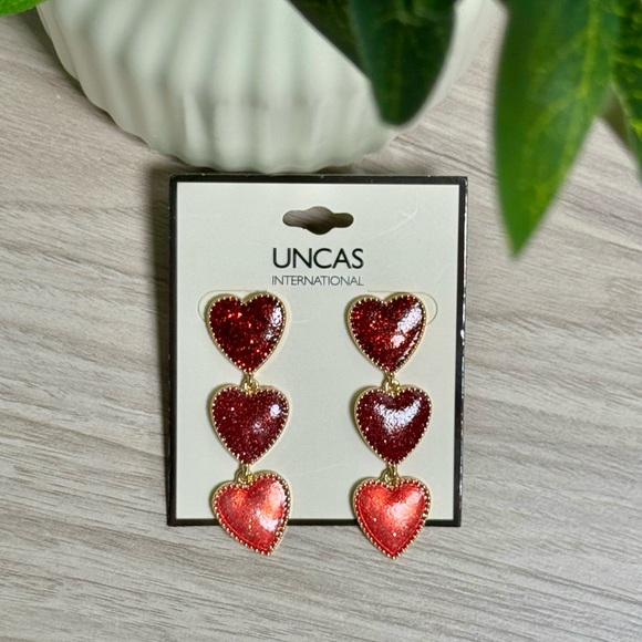 Glitter Heart Drop Earrings - Red and Pink - Picture 4 of 5